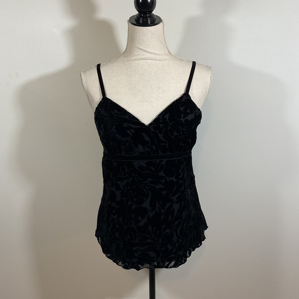 Mossimo Black Velvet Burnout Cami Tank Top L Vintage Y2K Whimsigoth Dark Floral